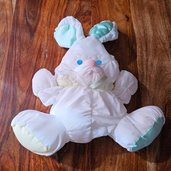 Vintage 1980s Fisher Price Puffalump Bunny Rabbit Green Baby Plush Doll Rattle - Picture 1 of 5